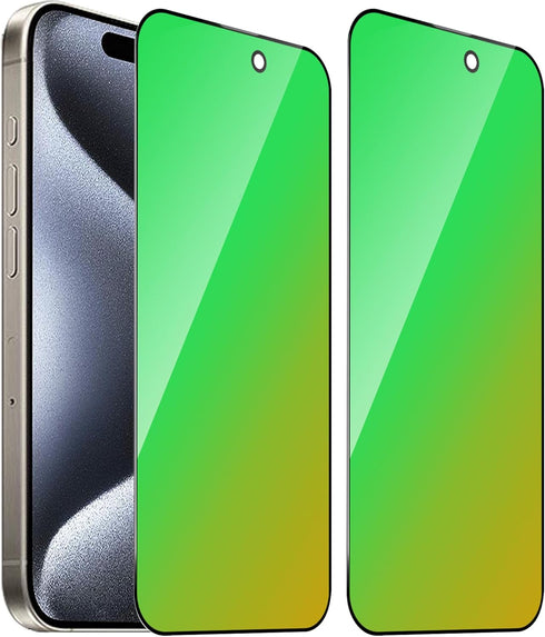 2 Pack for iPhone 15 pro Privacy Screen Protector Tempered Glass for 15pro 6.1inch Anti Spy Anti Blue Light Gradient Green Full Coverage Bubble Fr...