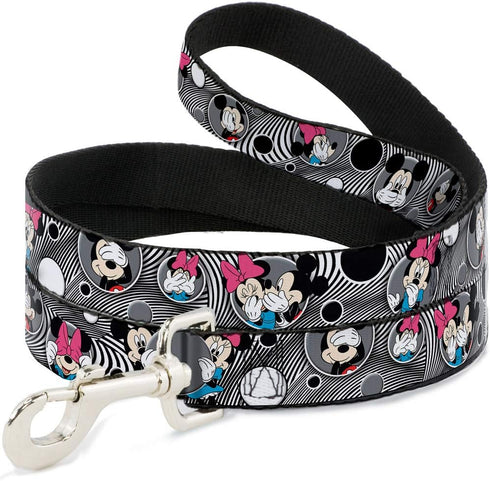 Buckle-Down Pet Leash - Mickey & Minnie Peek-a-Boo Expressions Swirl Black/White - 4 Feet Long - 1/2" Wide...