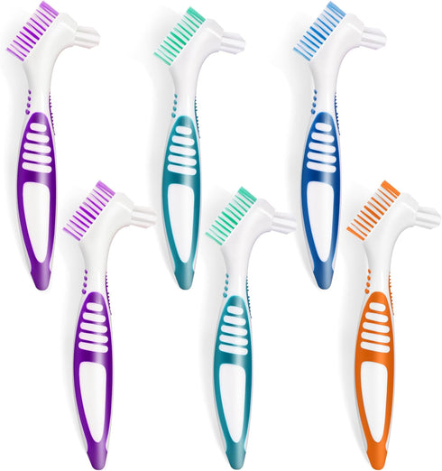 6 Pcs Denture Brush Set for False Teeth, Denture Toothbrushes with Double Sided Design, Denture Cleaning Brush with Multi-Layered Soft Bristles an...