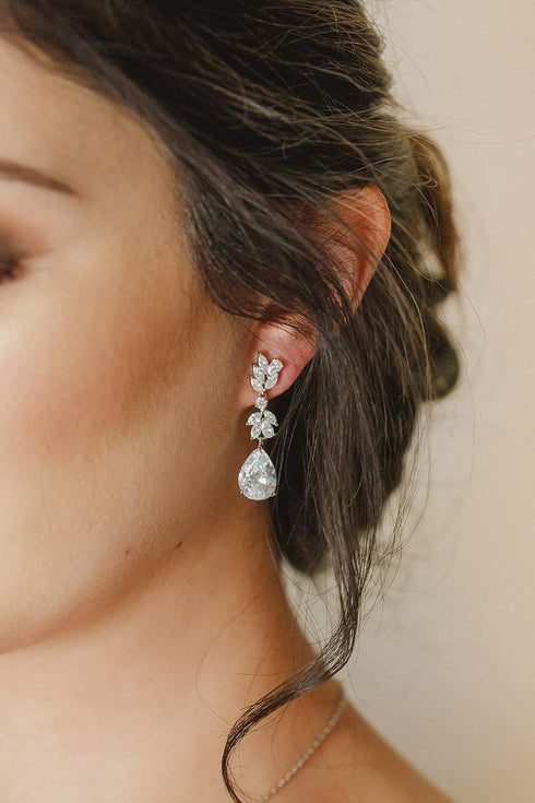 SWEETV Wedding Jewelry Sets for Brides Bridesmaid,Cubic Zirconia Teardrop Bridal Necklace Earrings Set Wedding Prom Jewelry for Women...