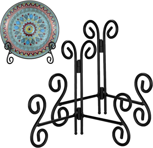 Plate Stand, 2 Pack 6 Inch Plate Holder for Display, Black Foldable Iron Table Easel for Picture Book Photo Frame Decorative Plate...