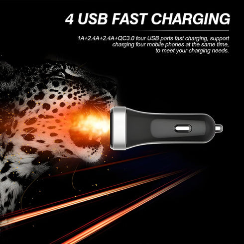 USB Car Charger Adapter, 4 Ports QC3.0 Cell Phone Fast Charger, Multi-Port Smart Quick Charger, Auto Charge Adapter for Cigarette Lighter, Compati...