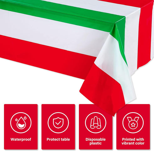 3 Pieces Italian Flag Rectangular Tablecloth Decorations Plastic Red White and Green Italian Flag Design Table Cover for Party Family Gathering Ki...
