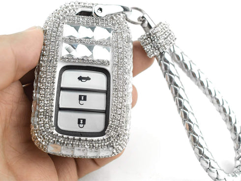 Car Key Shell Fob Key Cover with Bling Rhinestones For Honda Civic Accord CRV HRV...