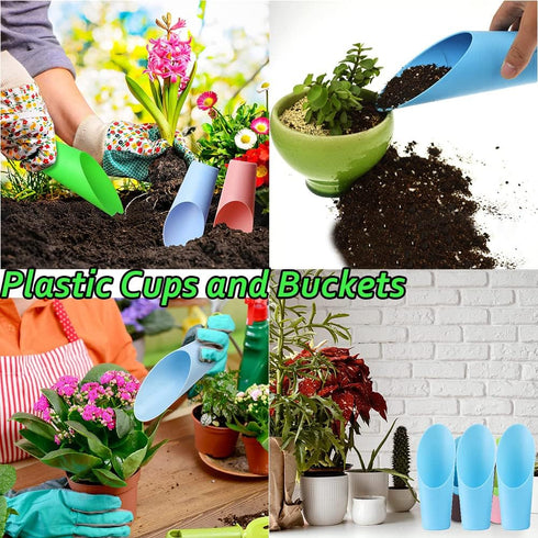 AKOAK 3 Pcs Garden Meat Tools Plastic Cups and Buckets Mini Garden Tools Plant Potting Shovels Flower Pot Spoon Potting Tools for Meat Miniature G...
