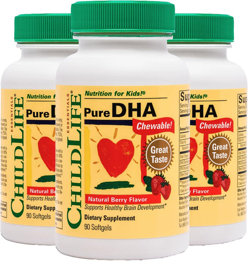 CHILDLIFE ESSENTIALS Pure DHA for Kids - DHA Supplements, DHA EPA Omega 3 Supplement, Children DHA Chewables, Baby DHA, Fish Oil for Toddlers, Glu...