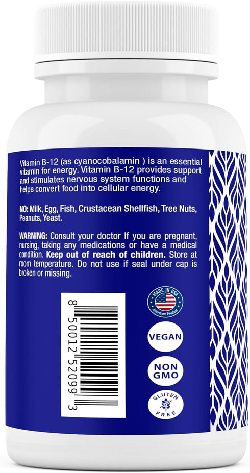 Safrel Vitamin B12, Supports Energy Metabolism, Tablets, 1000mcg, 200 Ct, Provides Energy, Metabolism and Nervous System Health Support | Vegan, G...