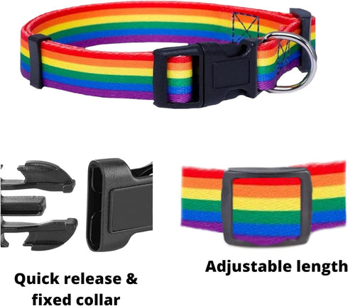 Rainbow Pet Collars for Dog or Cat - Gay Pride Dog and Cat Collars - LGBTQ Accessories for Dogs, Cats, and Pets - Pride Flag Dog and Cat Collar - ...