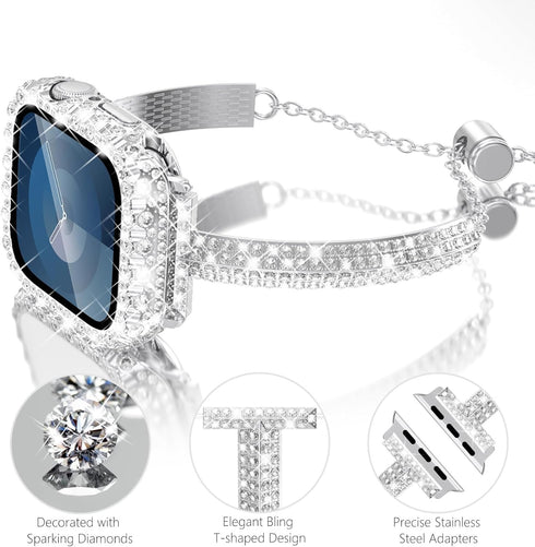 WINGLE Compatible with Apple Watch Bands 40mm for Women Series SE 6 5 4, Bling Diamond Slim Bracelet Dressy Fancy Band with 2 in 1 Waterproof Blin...