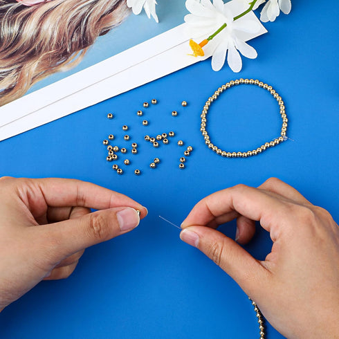 200 PCS Gold Filled Spacer Beads, 4mm Smooth Round Gold Spacer Beads Bracelet Filled Beads 14k Small Gold Beads for DIY Layered Necklace Beads Bra...