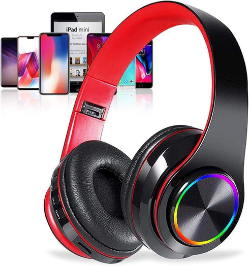 Bluetooth Over Ear Headphones, LED Lights Headphones with Built-in Mic, Light Weight, Bluetooth 5.0, Wireless Foldable HiFi Stereo Headphones for ...