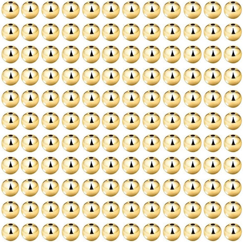200pcs Gold Smooth Round Spacer Beads - Gold Plated Brass, Tarnish Resistant, Seamless Loose Connector Beads for DIY Bracelet Jewelry Making (4mm/...