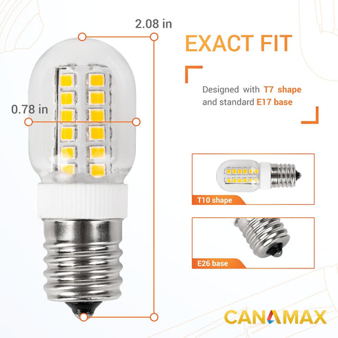 Canamax Premium 8206232A Dimmable LED Light Bulb 3W Equal to 40W 6000K 75V-130V - High Output Cold Daylight E17 Standard Base 240 lumens for Refri...