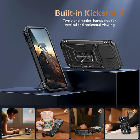 MERRO for iPhone 13 Pro Case with Screen Protector,Sliding Camera Cover,Military-Grade Cover with Magnetic Stand Phone Case 6.1" Black...