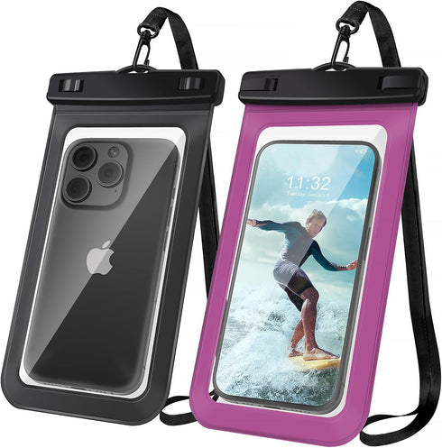 Waterproof Phone Pouch, Universal Dry Bag Case Compatible for iPhone 15 14 13 12 Pro Max, IPX8 Beach Essentials Vacation Must Haves, 2 Pack - Blac...