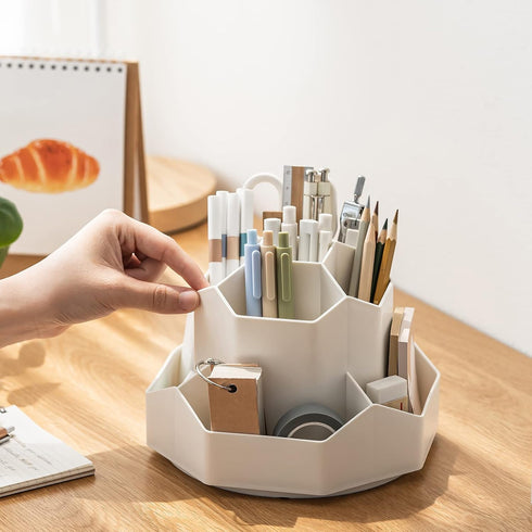 Desktop Organizer with Pencil Holders,360°Rotating Pen Holder for Desk Organizer,9 Compartments and Makeup Brush Holders,Multifunctional Office Su...