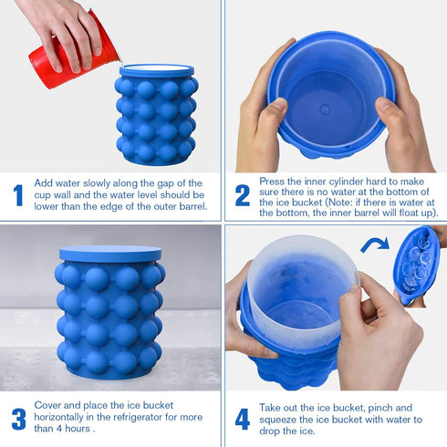 ALLADINBOX Ice Cube Mold Ice Trays, Large Silicone Ice Bucket, (2 in 1) Ice Cube Maker, Round,Portable (Dark blue)...