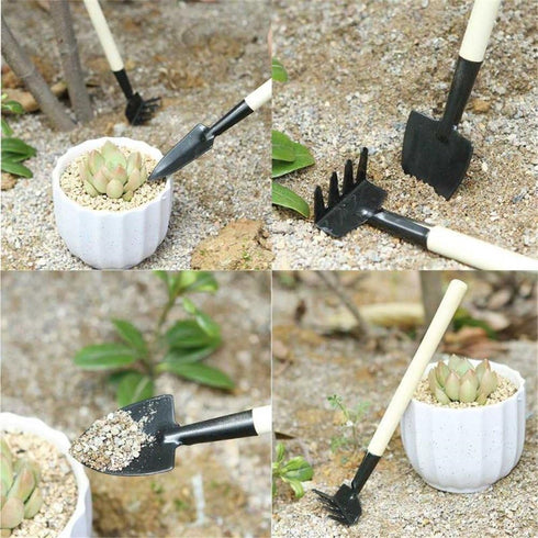 3 Pieces Mini Spade Shovel Harrow Gardening Tool Set Potted Plants Maintenance Suit with Wooden Handle Garden Tool for Indoor houseplant(3 Pack)...