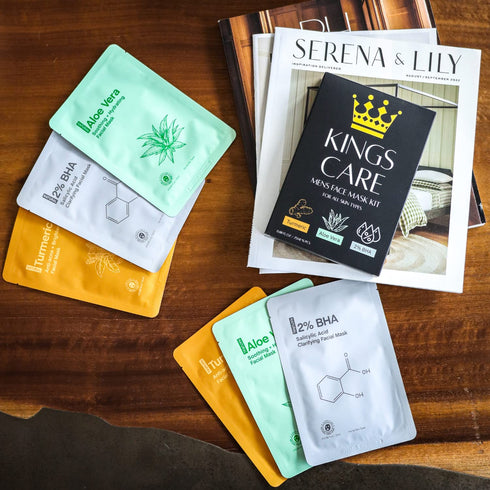 Mens Face Mask Skin Care Kit (6 Pack) - Turmeric Anti-Acne, Aloe Vera Soothing & 2% BHA Salicylic Acid Sheet Mask - Skin Care for Men Face Masks f...
