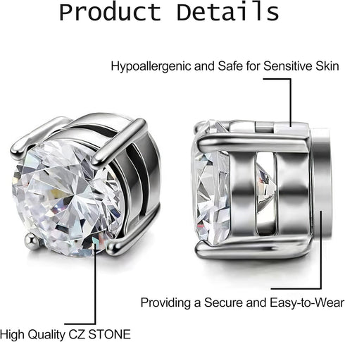 HENGYID 4 Pairs Stainless Steel Magnetic Stud Earrings for Men Women CZ Magnet Non Pierced Clip On Earrings Set 6MM...