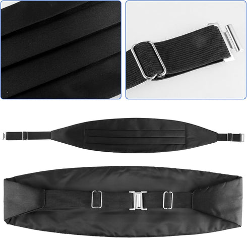 Men's Cummerbund Bow Tie Set Adjustable Solid Color Tuxedo Cummerbund and Bow Tie Pocket Squares,Black...