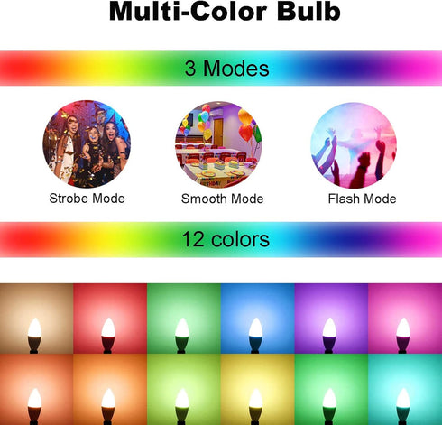 E12 LED Light Bulbs 5W, 40W Equivalent, Small Base B11 Candelabra Light Bulbs, Set of 6 LED Color Changing Light Bulbs, Dimmable Color Candle Bulb...
