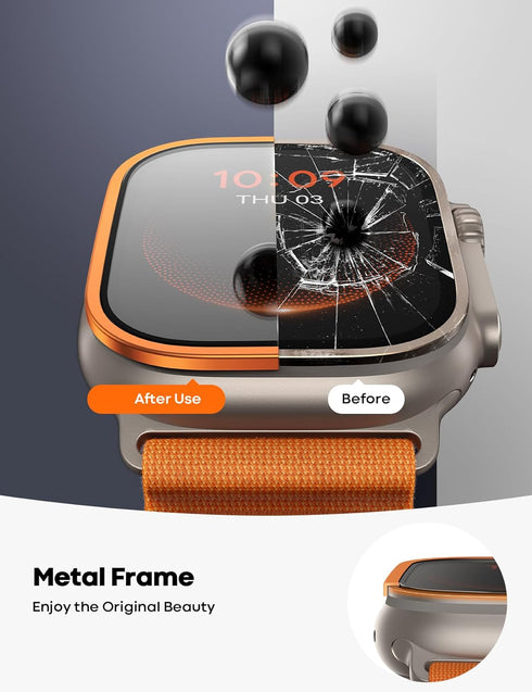 Lamicall for Apple Watch Ultra 2/Ultra Titanium Screen Protector - Aviation Titanium Bumper Frame Case Cover, 2Pack Professional Tempered Glass Fi...