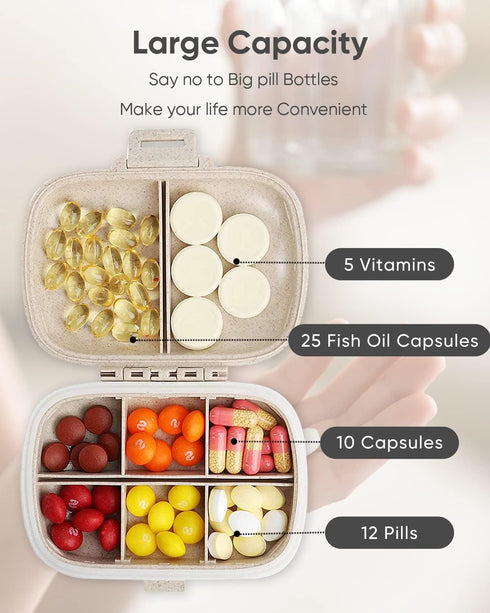 Holii Travel Pill Organizer, 8 Compartments Portable Pill Case, Daily Pill Box to Hold Vitamins, Small Pill Container for Pocket Purse Medicine Or...