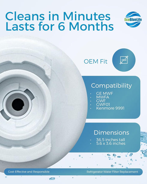 EcoBlueLife Refrigerator Water Filter Replacement using Renewable Activated Carbon. Easy Install Fridge Filter Replacement. Filters up to 300 Gall...