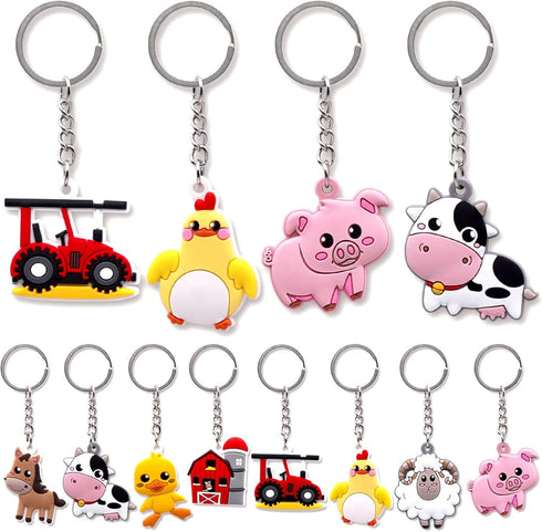 Farm Party Gift keychain 24 Set Keychain Party Favors For Kid Birthday Party Barnyard Farm Animal Keychain For Kid Birthday Party Supplies School ...