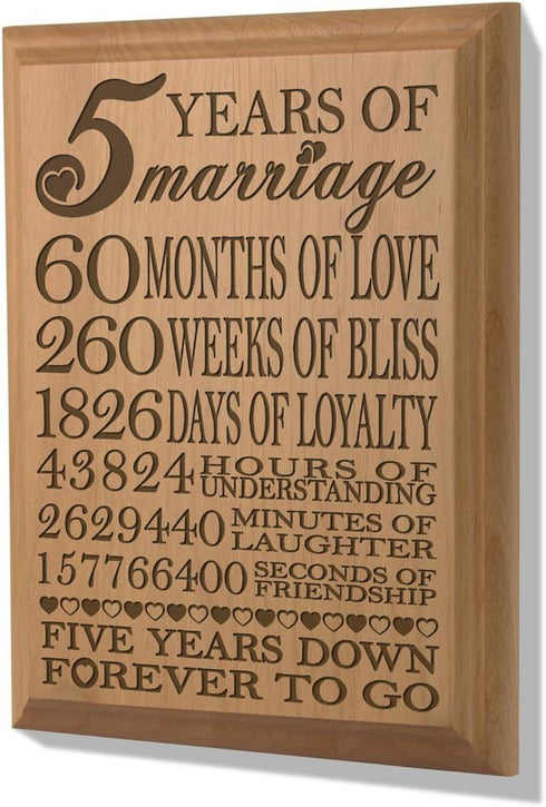 KATE POSH - 5th Anniversary Engraved Natural Wood Plaque, 5th Wedding for Her, for Him, for Couple, 5 Years of Marriage, 5 Years Together as Husba...
