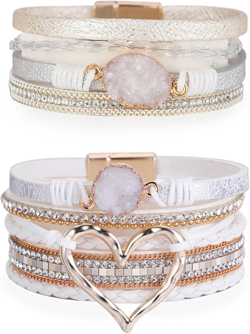 Long tiantian Boho Leather Wrap Bracelets for Women Cute Stackable Heart Summer Bracelets for Women Trendy 2024 Stuff Gifts...