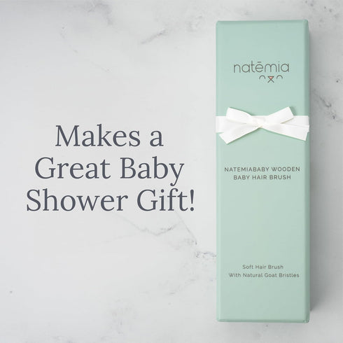 Natemia Baby Hair Brush with Soft Goat Hair Bristles - Gentle Wooden Toddler & Baby Comb - Cradle Cap Brush -Gift for Infants, Girls, Boys - Newbo...