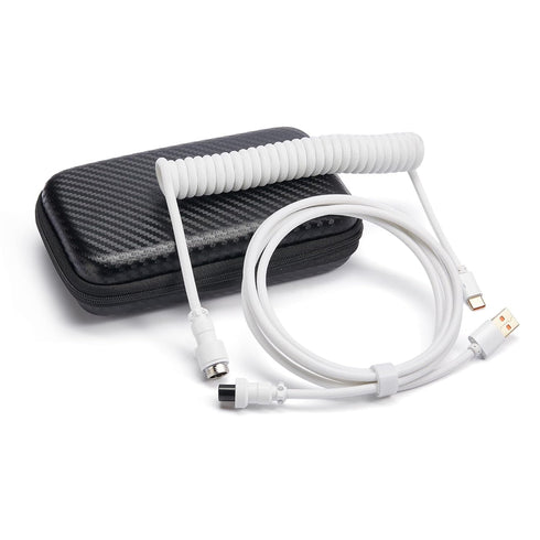 USB C Coiled Cable for Gaming Keyboard, Double-Sleeved Mechanical Coiled USB C Cable with Detachable Metal Aviator, USB-C to USB-A (White)...