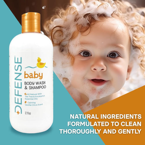 Defense Soap Baby Shampoo and Body Wash with Tea Tree Oil, Coconut Oil, Eucalyptus, Olive Oil & Aloe, 12 Fl Oz...