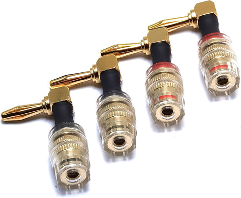 Right Angle Banana Plugs to 4mm Female Banana Jack Speaker Audio Adapter for Spring Loaded Terminals Amplifier Speaker Sound Systems 4Pack (Right ...