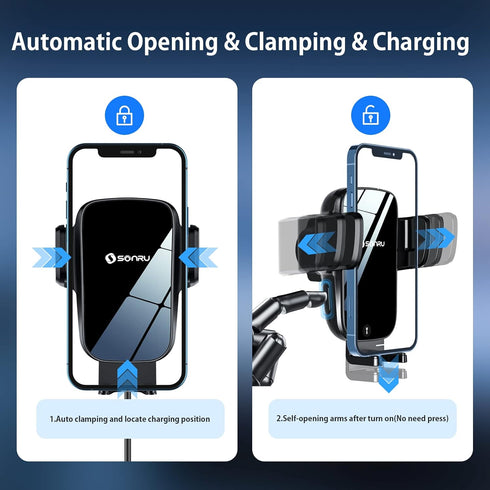 Wireless Car Charger Mount, 15W Fast Charging Auto-Clamping Car Phone Holder, Windshield Dashboard Air Vent Car Charging Holder for iPhone Samsung...