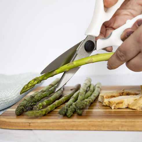 Rae Dunn Kitchen Scissors- Stainless Steel Kitchen Shears, Cooking Scissors for Cutting Meat, Chicken, Herbs and Produce with Blade Cover and Soft...