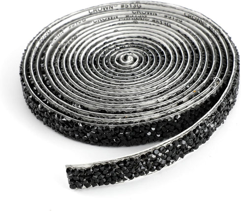 3 Yards Resin Rhinestone Ribbons Self Adhesive Diamond Ribbon Crystal Strips Roll Black Glitter Resin Diamond Belt Bling Rhinestone Rope for DIY A...