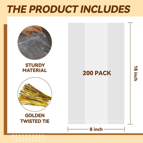 Bread Bags for Homemade - Clear Cellophane Bags Plastic Treat Bags with Ties for Airtight Storage of Baked Goods?50PACK,8x8x14in)...
