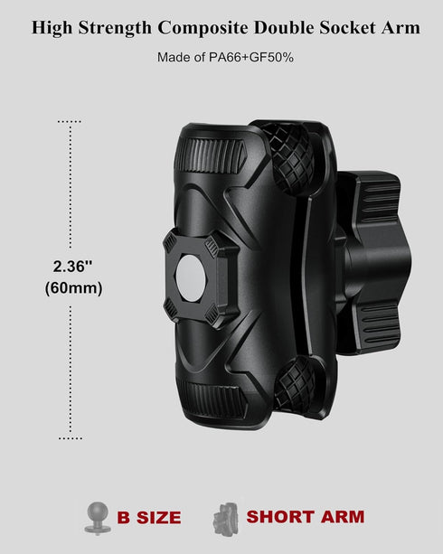 BRCOVAN Double Socket Arm High Strength Composite Short Arm Compatible with RAM Mounts B Size 1'' Ball Components & Bike Motorcycle Phone Mount Ho...
