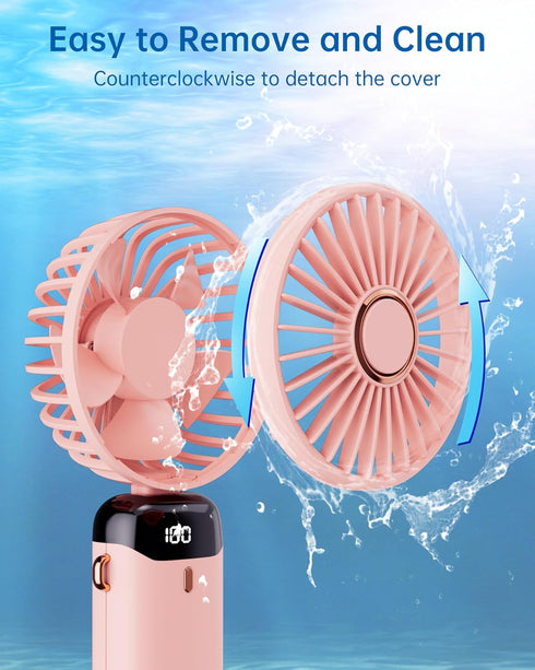2Pack Portable Handheld Fan, 4000mAh Rechargeable Personal Fan with 5 Speeds, Hand Held/Desk/Neck Fan 3 in 1 Mini Fan with Base, LED Display Folda...