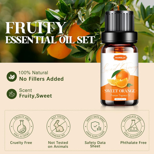Fruity Essential Oils Set - Fruity Scents Fragrance Oil Aromatherapy Essential Oils Kit for Diffuser, Candle Making (6x10ML) Strawberry, Coconut S...