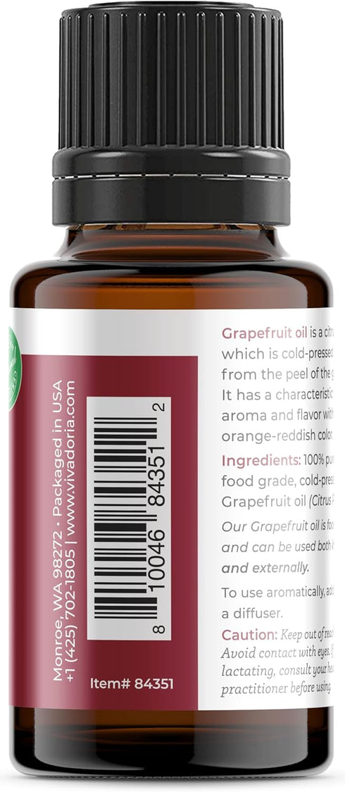 Viva Doria 100% Pure Grapefruit Essential Oil, Undiluted, Food Grade, 15 ml (0.5 Fluid Ounce)...