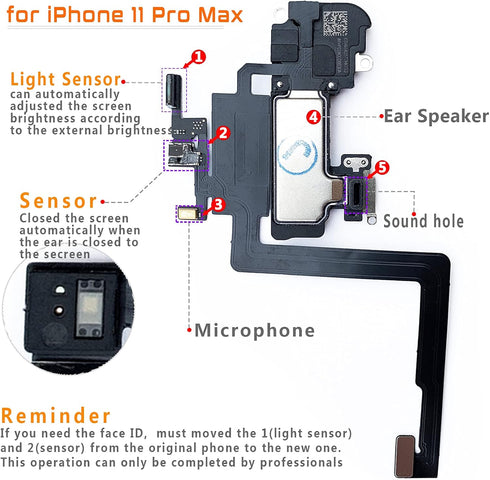 Johncase Ear Speaker Light Proximity Sensor Flex Cable W/Mic Compatible for iPhone 11 Pro Max 6.5"......