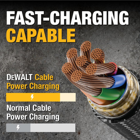 DEWALT Lightning to USB Cable — Reinforced Braided Cable for Lightning — Charger Cord Compatible with iPhone — Apple Compatible Charging Cable — 1...