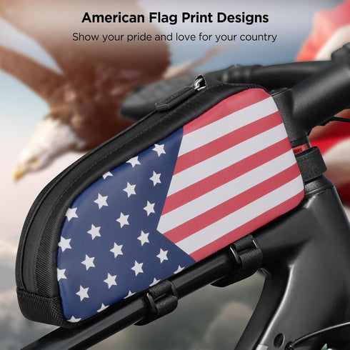 Bike Top Tube Bag Bicycle Front Frame Bag Biking Accessories Cycling Bag American Flag Print Bike Pouch for Mountain Bike Road Bicycles...