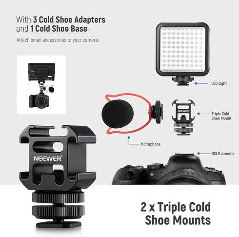 NEEWER 8 PCs Hot Shoe Mount Adapter Kit, Including Triple Cold Shoe Mount, 1/4” Screw Adapter, Flash Stand Bracket, and Hot Shoe Cover for DSLR Ca...