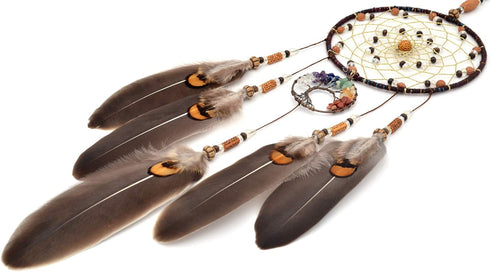 Urdeoms Tree of Life Dream Catchers for Bedroom Adult Brown Boho Dream Catcher Wall Decor for Girls Chakra Crystal Healing Stones Hanging Ornament...