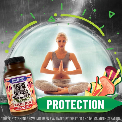 5 Mushrooms Reserve Blend Mushroom Supplement - Lions Mane, Turkey Tail, Reishi, Chaga, Cordyceps - Immune System, Brain, Cognition, Energy, Mood ...